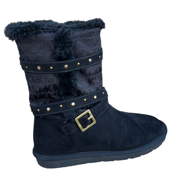 MK Michael Kors Black Suede Leather Boots Fleece Lined Side Zip - Picture 11 of 16